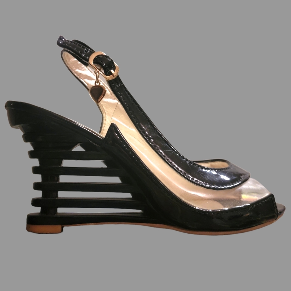 Sculptural Heel Sling-Back Wedge Sandals